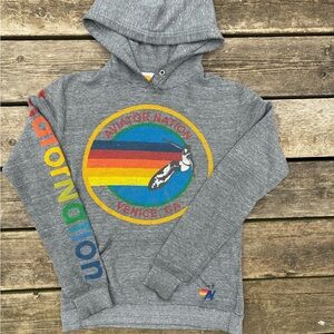 Aviator Nation Gray and Red Rainbow Graphic Hoodie, Used, Imperfect